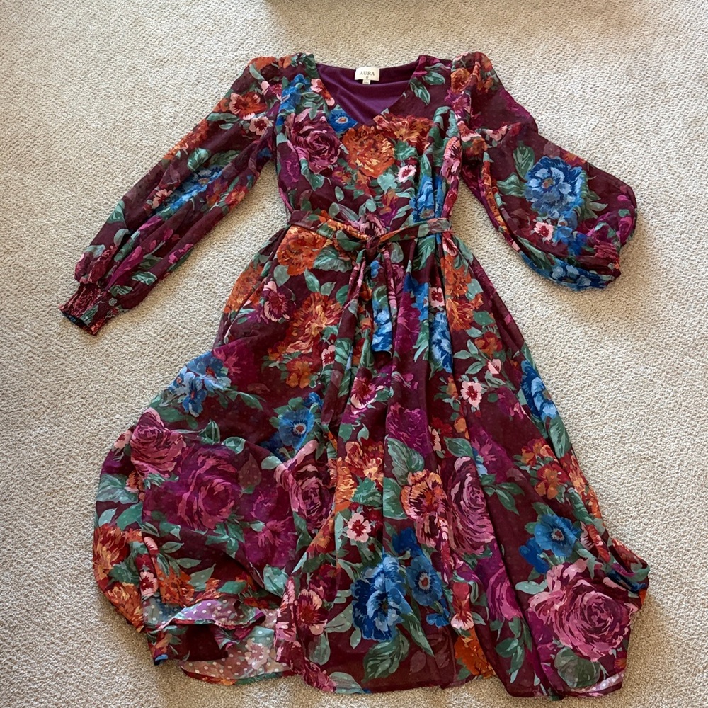 Aura Floral Maxi Dress - Burgundy, Blue, Green